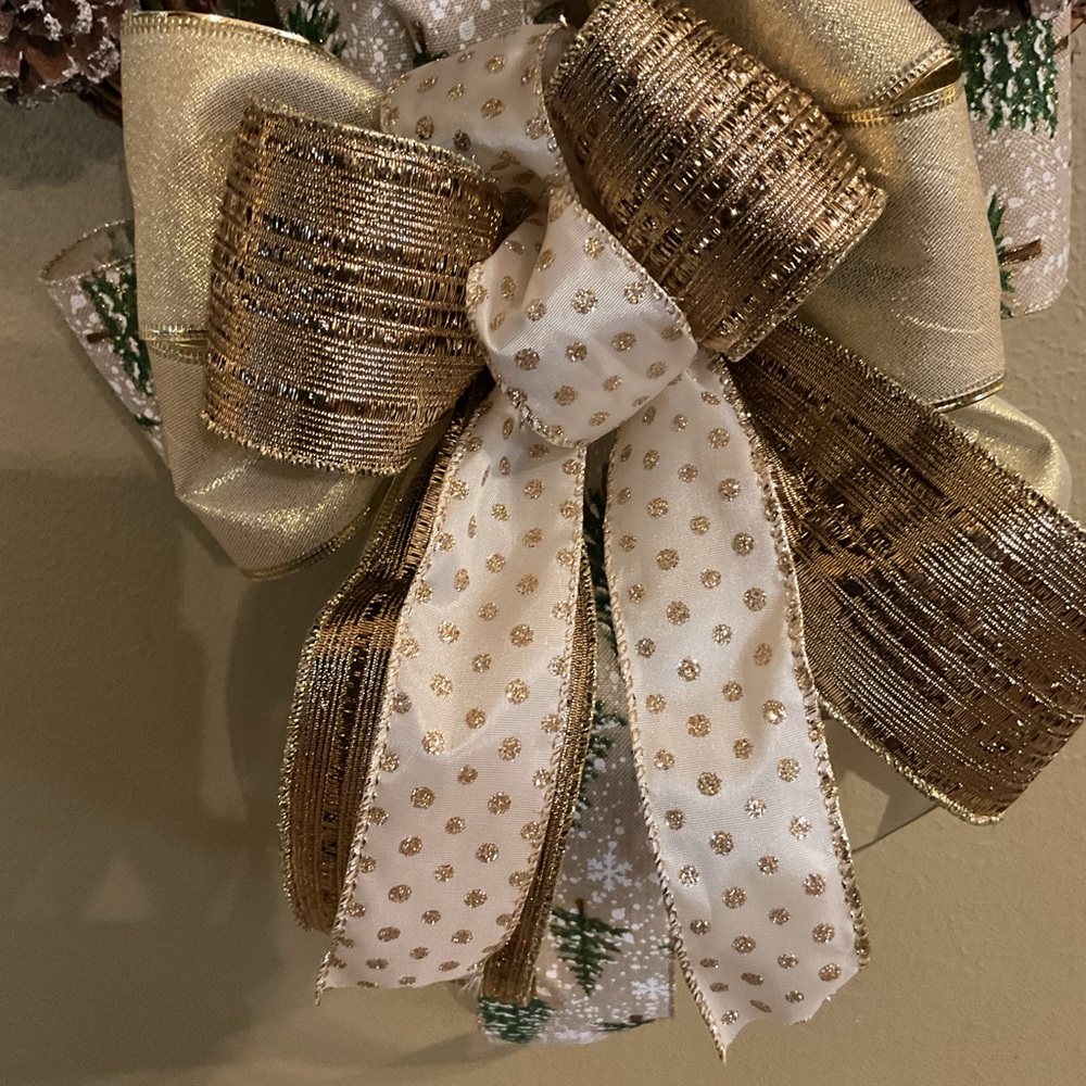Holiday Elegant Gold and Cream Holiday Bow handmade tree topper unique beautiful